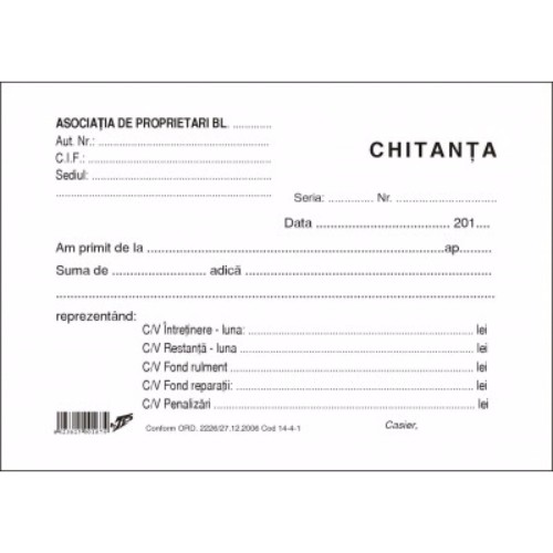 Chitantier asociatie de proprietari 3 exemplare.