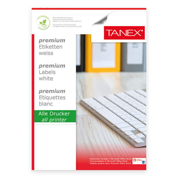 Etichete albe autoadezive, repozitionabile, 24 coli/top, dimensiuni variate – TANEX