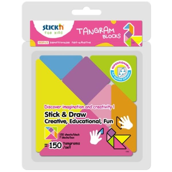 Figuri geometrice autoadezive, 150buc/block, 7 blocks/blister, Stick”n Tangram