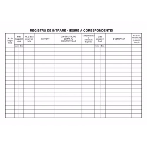 Registru intrare-iesire a corespondentei orizontal