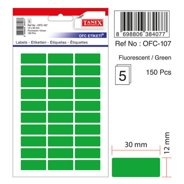 Etichete autoadezive color, 12 x 30 mm, 150 buc/set, TANEX