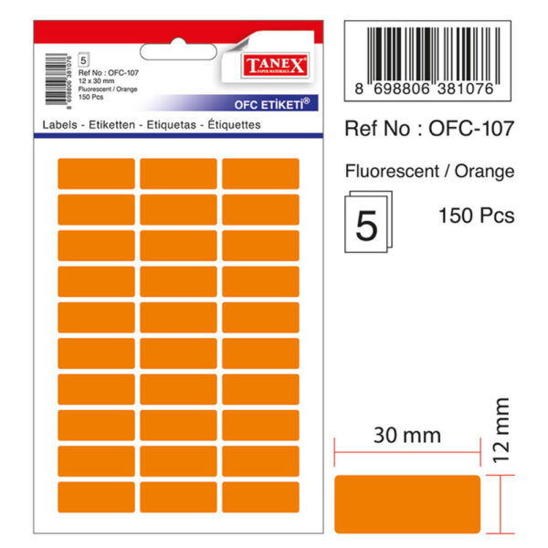 Etichete autoadezive color, 12 x 30 mm, 150 buc/set, TANEX