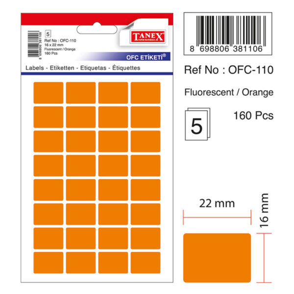 Etichete autoadezive color, 16 x 22 mm, 160 buc/set, TANEX