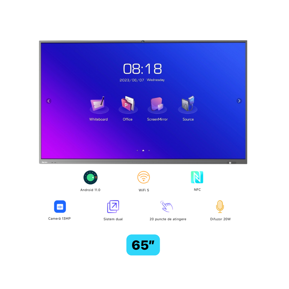 Display interactiv HORION 65M5APro, 65 inch, 8GB DDR4 + 64GB Standard, Android 11, MT9950, ARM A73 Display interactiv HORION 65M5APro, 65 inch, 8GB DDR4 + 64GB Standard, Android 11, MT9950, ARM A73