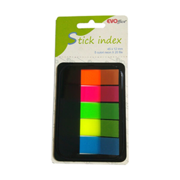 Stick index plastic cu dispencer 45*12 mm, 5 culori neon*20 file EVOffice