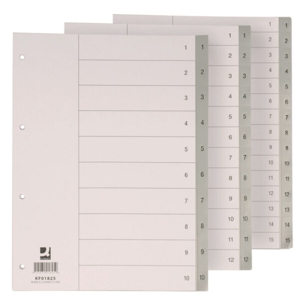 Index plastic gri, numeric  1-12, A4, 120 microni, Q-Connect