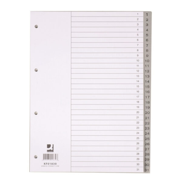 Index plastic gri, numeric  1-31, A4, 120 microni, Q-Connect