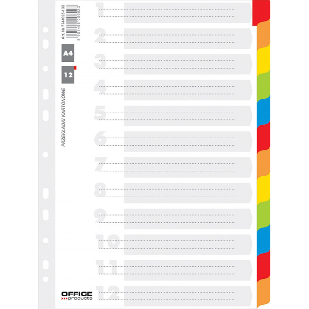 Separatoare carton alb cu margine color, A4, 170g/mp, 12 culori/set, Office Products