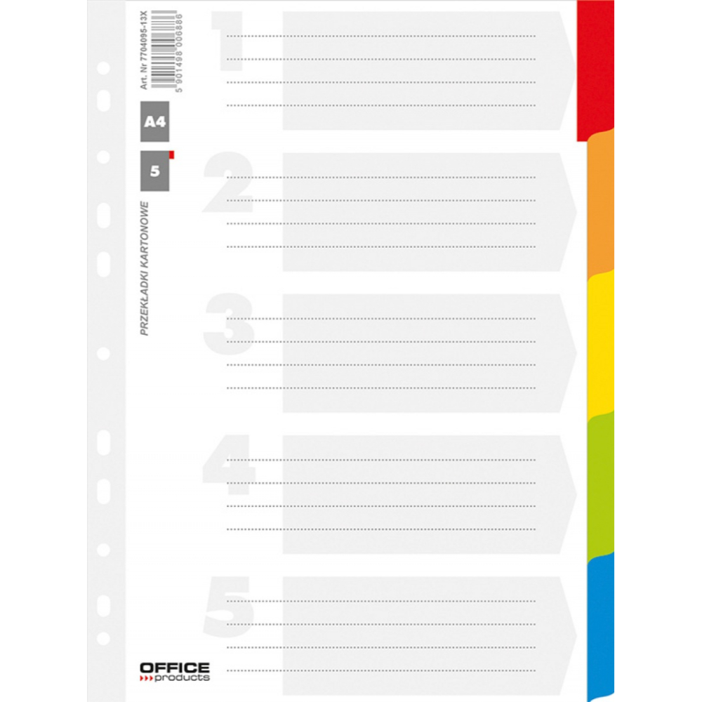 Separatoare carton alb cu margine color, A4, 170g/mp,  5 culori/set, Office Products