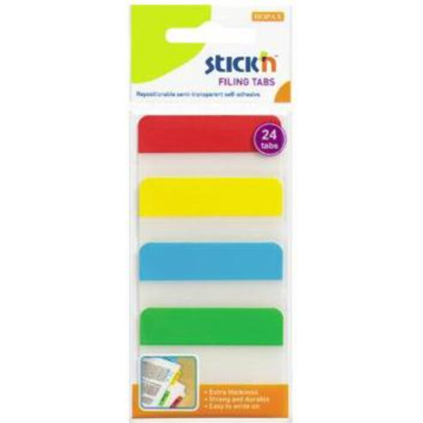 Stick index plastic transp. cu margine color 38 x 51 mm, 4 x 20 file/set, Stick’n – 4 culori neon