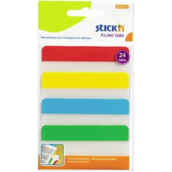 Stick index plastic transp. cu margine color 38 x 76 mm, 4 x 20 file/set, Stick’n – 4 culori neon