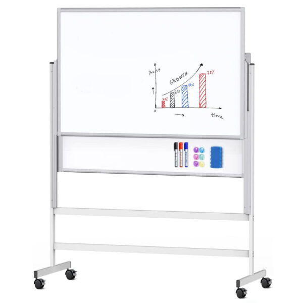 Whiteboard magnetic rotativ cu 2 fete, rama aluminiu si suport mobil 76×120 cm EVOffice